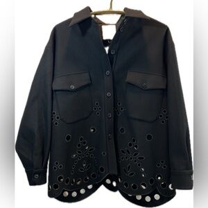 NWOT MANTU Women's Wool Blend Cut Out Coat Jacket Size 42 Made in Italy